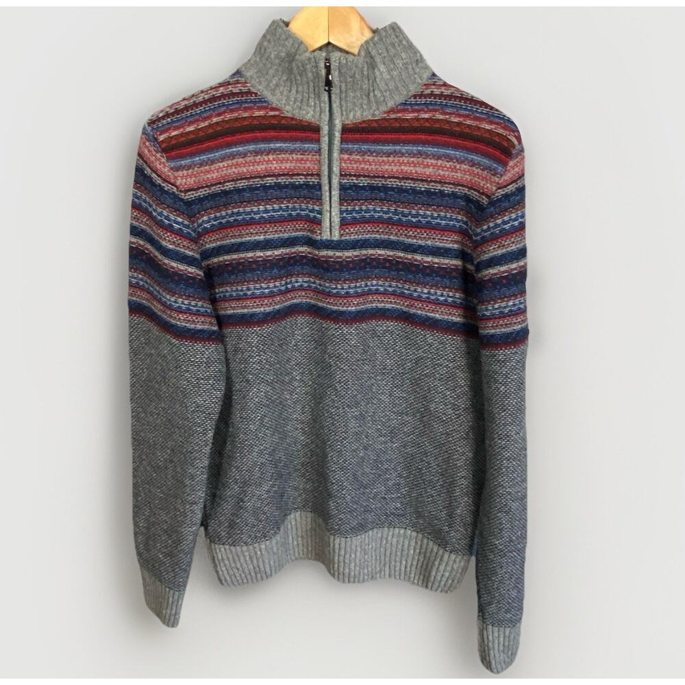 Giannetti Wool Sweater Mens M Mock Neck 1/4 Zip Cabincore Cozycore Made In Italy